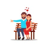 Красивая женщина и бородатый человек сидя на деревянной скамье Романтичные молодые пары на дате Плоский дизайн вектора бесплатная иллюстрация Красивая женщина и бородатый человек сидя на деревянной скамье Романтичные молодые пары на дате Плоский дизайн вектора бесплатная иллюстрация