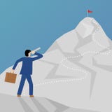 Красивая плоская метафора вектора дела дизайна бизнесмена взбираясь гора и смотря пик с бинокулярным иллюстрация вектора Красивая плоская метафора вектора дела дизайна бизнесмена взбираясь гора и смотря пик с бинокулярным иллюстрация вектора