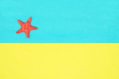 Красные морские звёзды на голубой и желтой предпосылке Конец-вверх стоковые фотографии rf Красные морские звёзды на голубой и желтой предпосылке Конец-вверх стоковые фотографии rf