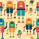 Красочная безшовная картина с счастливыми роботами битника иллюстрация вектора Красочная безшовная картина с счастливыми роботами битника иллюстрация вектора