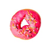 Красочные donuts праздника с розовой сливк и пестротканым покрывая взглядом сверху изолированные на белой предпосылке с путем кли стоковые изображения Красочные donuts праздника с розовой сливк и пестротканым покрывая взглядом сверху изолированные на белой предпосылке с путем кли стоковые изображения