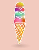 Красочные шарики мороженого в конусе с белой текстурой контура и grunge иллюстрация штока Красочные шарики мороженого в конусе с белой текстурой контура и grunge иллюстрация штока