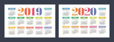 Красочный календарь установил 2019, 2020 Яркий, потеха, милая бесплатная иллюстрация Красочный календарь установил 2019, 2020 Яркий, потеха, милая бесплатная иллюстрация