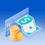 Кредитная карточка, бумажный доллар, стог монеток Равновеликая концепция бесплатная иллюстрация Кредитная карточка, бумажный доллар, стог монеток Равновеликая концепция бесплатная иллюстрация