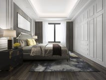 кровать перевода 3d роскошная в белой классической спальне Стоковые Изображения RF кровать перевода 3d роскошная в белой классической спальне Стоковые Изображения RF