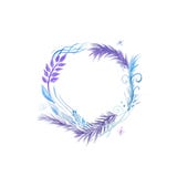 Круглая рамка с sprigs и абстрактными элементами в холодных цветах иллюстрация штока Круглая рамка с sprigs и абстрактными элементами в холодных цветах иллюстрация штока