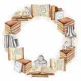 Круглая рамка с винтажными элементами, акварелью и графиком бесплатная иллюстрация Круглая рамка с винтажными элементами, акварелью и графиком бесплатная иллюстрация