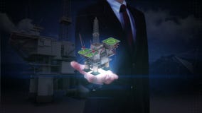 Ладонь бизнесмена открытая, корабль сверла для представления акции видеоматериалы Ладонь бизнесмена открытая, корабль сверла для представления акции видеоматериалы