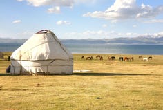 Лагерь ger в большом луге на озере kul песни, Naryn Кыргызстана Стоковые Изображения Лагерь ger в большом луге на озере kul песни, Naryn Кыргызстана Стоковые Изображения