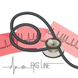 Линия EKG на листе большой статьи и медицинском стетоскопе Стоковая Фотография Линия EKG на листе большой статьи и медицинском стетоскопе Стоковая Фотография