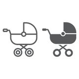 Линия детской дорожной коляски и значок глифа, ребенок и pram, дефектный знак, векторные графики, линейная картина на белой предп иллюстрация вектора Линия детской дорожной коляски и значок глифа, ребенок и pram, дефектный знак, векторные графики, линейная картина на белой предп иллюстрация вектора