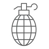 Линия значок гранаты тонкая, оружие и армия, знак бомбы, векторные графики, линейная картина на белой предпосылке иллюстрация вектора Линия значок гранаты тонкая, оружие и армия, знак бомбы, векторные графики, линейная картина на белой предпосылке иллюстрация вектора