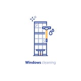 Линия значок концепции уборок Windows, офисное здание иллюстрация штока Линия значок концепции уборок Windows, офисное здание иллюстрация штока