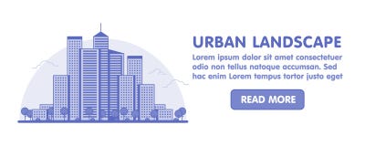 Линия искусство современной большой предпосылки города с небоскребами и деревьями Ультрамодное линейное знамя сети иллюстрации ве иллюстрация вектора Линия искусство современной большой предпосылки города с небоскребами и деревьями Ультрамодное линейное знамя сети иллюстрации ве иллюстрация вектора