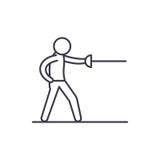 Линия концепция Swordsman значка Иллюстрация вектора Swordsman линейная, символ, знак иллюстрация вектора Линия концепция Swordsman значка Иллюстрация вектора Swordsman линейная, символ, знак иллюстрация вектора