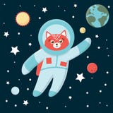 Лиса астронавта вектора смешная в космосе с планетами и звездами иллюстрация вектора Лиса астронавта вектора смешная в космосе с планетами и звездами иллюстрация вектора
