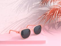 Лист кокоса солнечных очков конспекта сцены пинка перевода концепции 3d лета иллюстрация штока Лист кокоса солнечных очков конспекта сцены пинка перевода концепции 3d лета иллюстрация штока