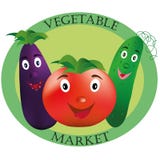 Логотип для vegetable рынка Томат, огурец и баклажан на зеленой предпосылке Стоковое Изображение RF Логотип для vegetable рынка Томат, огурец и баклажан на зеленой предпосылке Стоковое Изображение RF