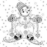 Лыжа снеговика рождества doodle Zentangle нарисованная рукой иллюстрация вектора Лыжа снеговика рождества doodle Zentangle нарисованная рукой иллюстрация вектора