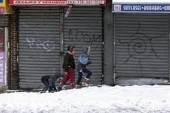 Люди идя в снег бушуют в графстве бронкс Нью-Йорка Стоковые Фотографии RF Люди идя в снег бушуют в графстве бронкс Нью-Йорка Стоковые Фотографии RF