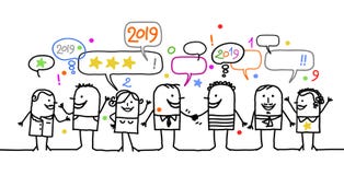 Люди счастливого мультфильма социальные и Новый Год 2019 бесплатная иллюстрация Люди счастливого мультфильма социальные и Новый Год 2019 бесплатная иллюстрация