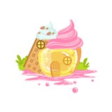 Малый дом студня и Waffle с взбитым элементом ландшафта Cream земли конфеты фантазии крыши сладостным бесплатная иллюстрация Малый дом студня и Waffle с взбитым элементом ландшафта Cream земли конфеты фантазии крыши сладостным бесплатная иллюстрация