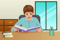 Мальчик читая иллюстрацию книги дома иллюстрация штока Мальчик читая иллюстрацию книги дома иллюстрация штока