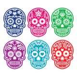 Мексиканский череп сахара, установленные значки Dia de los Muertos красочные иллюстрация вектора Мексиканский череп сахара, установленные значки Dia de los Muertos красочные иллюстрация вектора