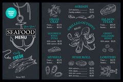 Меню эскиза морепродуктов Брошюра ресторана рыб Doodle, винтажная крышка с семгами краба омара Плакат еды вектора морской иллюстрация штока Меню эскиза морепродуктов Брошюра ресторана рыб Doodle, винтажная крышка с семгами краба омара Плакат еды вектора морской иллюстрация штока