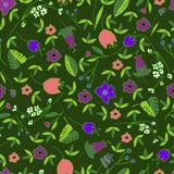 Милая флористическая безшовная картина с нарисованными рукой цветками и листьями doodle в стиле шаржа Ребяческая счастливая предп иллюстрация штока Милая флористическая безшовная картина с нарисованными рукой цветками и листьями doodle в стиле шаржа Ребяческая счастливая предп иллюстрация штока