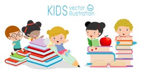 Милые дети и книги, милые книги чтения детей, счастливые дети пока книги чтения, назад к школе иллюстрация штока Милые дети и книги, милые книги чтения детей, счастливые дети пока книги чтения, назад к школе иллюстрация штока