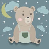 Милый медведь мультфильма окруженный звездами, облаками и луной бесплатная иллюстрация Милый медведь мультфильма окруженный звездами, облаками и луной бесплатная иллюстрация