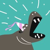 Милый мультфильм бегемота нося дизайн вектора шляпы партии иллюстрация вектора Милый мультфильм бегемота нося дизайн вектора шляпы партии иллюстрация вектора