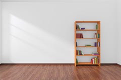 Минималистский интерьер пустой белой комнаты с bookcase Стоковая Фотография Минималистский интерьер пустой белой комнаты с bookcase Стоковая Фотография