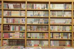 Много различных книг на деревянных Bookcases стоковое фото rf Много различных книг на деревянных Bookcases стоковое фото rf