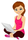 Молодая девушка брюнет используя портативный компьютер иллюстрация штока Молодая девушка брюнет используя портативный компьютер иллюстрация штока