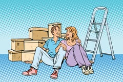 Молодая семья двигая к новому дому бесплатная иллюстрация Молодая семья двигая к новому дому бесплатная иллюстрация