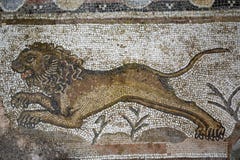 Мозаика льва в парке Paphos археологическом, Кипре стоковые фото Мозаика льва в парке Paphos археологическом, Кипре стоковые фото