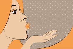 Молодая милая женщина посылая искусством шипучки поцелуев шуточный стиль иллюстрация штока Молодая милая женщина посылая искусством шипучки поцелуев шуточный стиль иллюстрация штока