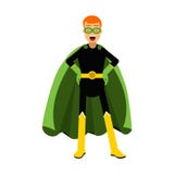 Молодой уверенно человек redhead в классическом костюме супергероя и зеленой иллюстрации накидки Стоковые Изображения Молодой уверенно человек redhead в классическом костюме супергероя и зеленой иллюстрации накидки Стоковые Изображения
