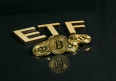 Монетка Bitcoin с текстом ETF положила на деревянный пол, концепцию входя в фонд денег цифров стоковое изображение rf Монетка Bitcoin с текстом ETF положила на деревянный пол, концепцию входя в фонд денег цифров стоковое изображение rf