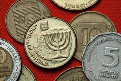 Монетки Израиля menorah стоковая фотография rf Монетки Израиля menorah стоковая фотография rf