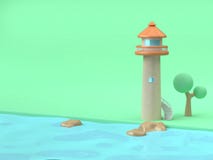 море открытого моря пляжа зеленого цвета стиля мультфильма Маяк-башни, перевод концепции 3d ландшафта природ остроени иллюстрация штока море открытого моря пляжа зеленого цвета стиля мультфильма Маяк-башни, перевод концепции 3d ландшафта природ остроени иллюстрация штока