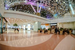 Москва, Россия - 10-ое декабря 2017: Интерьер здания Колумбуса современного с влиянием fisheye стоковые фото Москва, Россия - 10-ое декабря 2017: Интерьер здания Колумбуса современного с влиянием fisheye стоковые фото