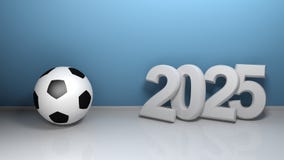 2025 на голубой стене с футбольным мячом - иллюстрацией перевода 3D иллюстрация вектора 2025 на голубой стене с футбольным мячом - иллюстрацией перевода 3D иллюстрация вектора