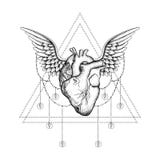 Нарисованная рукой татуировка boho Сердце Blackwork с крылами бесплатная иллюстрация Нарисованная рукой татуировка boho Сердце Blackwork с крылами бесплатная иллюстрация