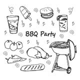 Нарисованные рукой установленные значки партии BBQ doodle Стоковое фото RF Нарисованные рукой установленные значки партии BBQ doodle Стоковое фото RF