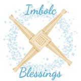 Начало благословениями Imbolc текста праздника весны языческого в венке снежинок с крестом Brigid o иллюстрация штока Начало благословениями Imbolc текста праздника весны языческого в венке снежинок с крестом Brigid o иллюстрация штока