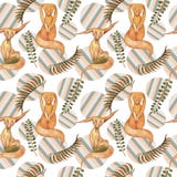 Нежная безшовная картина с красными маленькими лисами, листьями и striped кругами бесплатная иллюстрация Нежная безшовная картина с красными маленькими лисами, листьями и striped кругами бесплатная иллюстрация