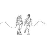 Непрерывная одна линия друзья rollerblading 2 девушки rollerblading Спорт, воссоздание, приятельство, ослабляет, хобби стоковое изображение Непрерывная одна линия друзья rollerblading 2 девушки rollerblading Спорт, воссоздание, приятельство, ослабляет, хобби стоковое изображение